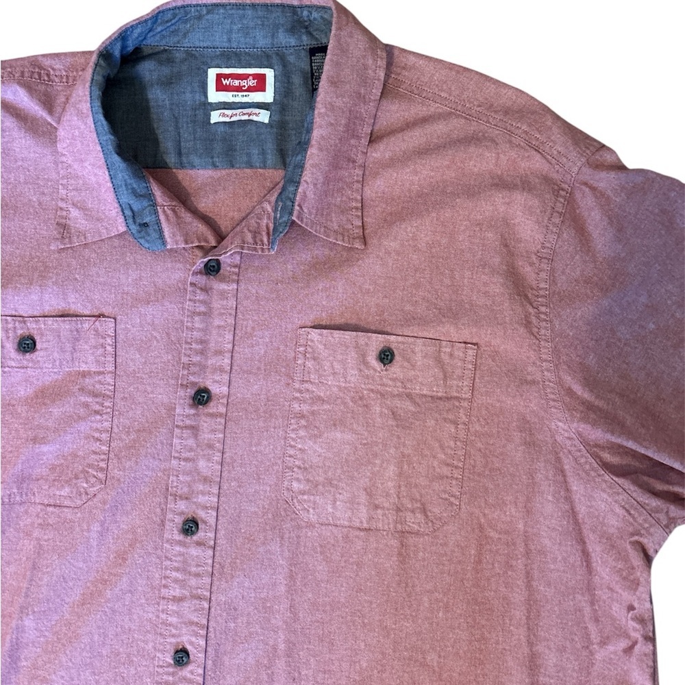 Wrangler Shirt Mens 2XL Red Flex For Comfort Short Sleeve Button Up Pockets Work